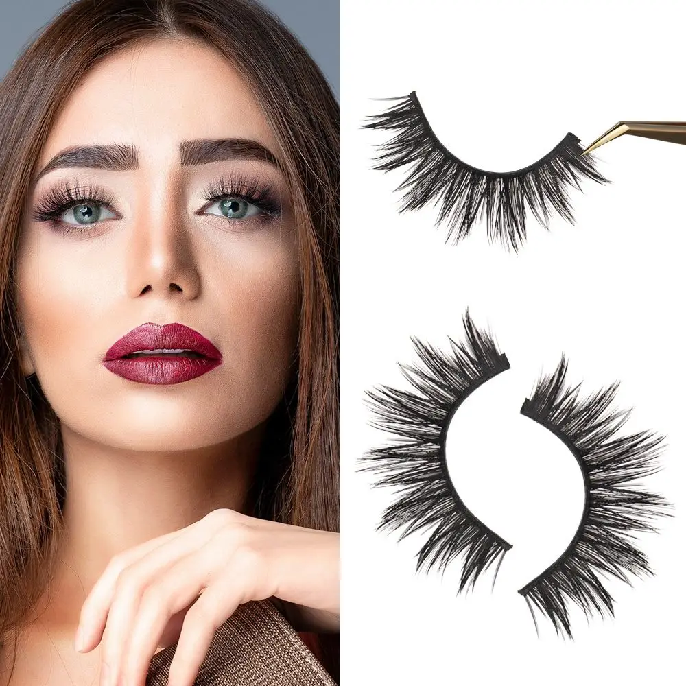 5 ペアの長くて厚いナチュラルクロスアイラッシュエクステンションブラックつけまつげ手作り