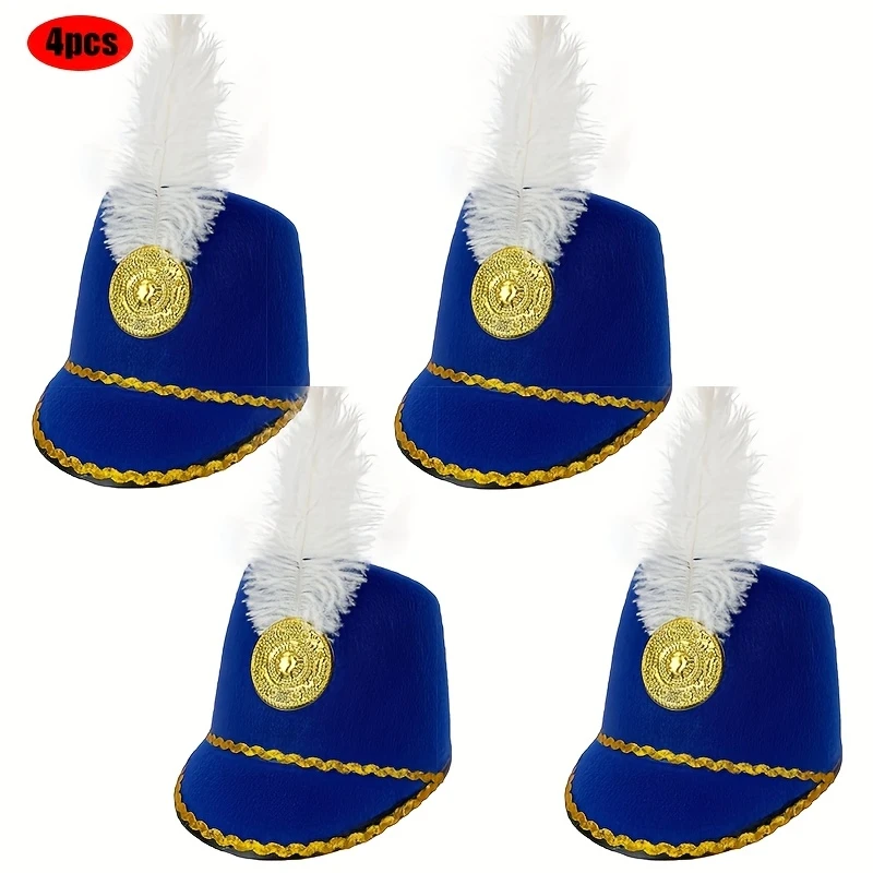 4-Piece Set of Rider Hats for Marching Band Drum Unisex Major Tall Top Hats Feather British Military Guard Cosplay Party Cap