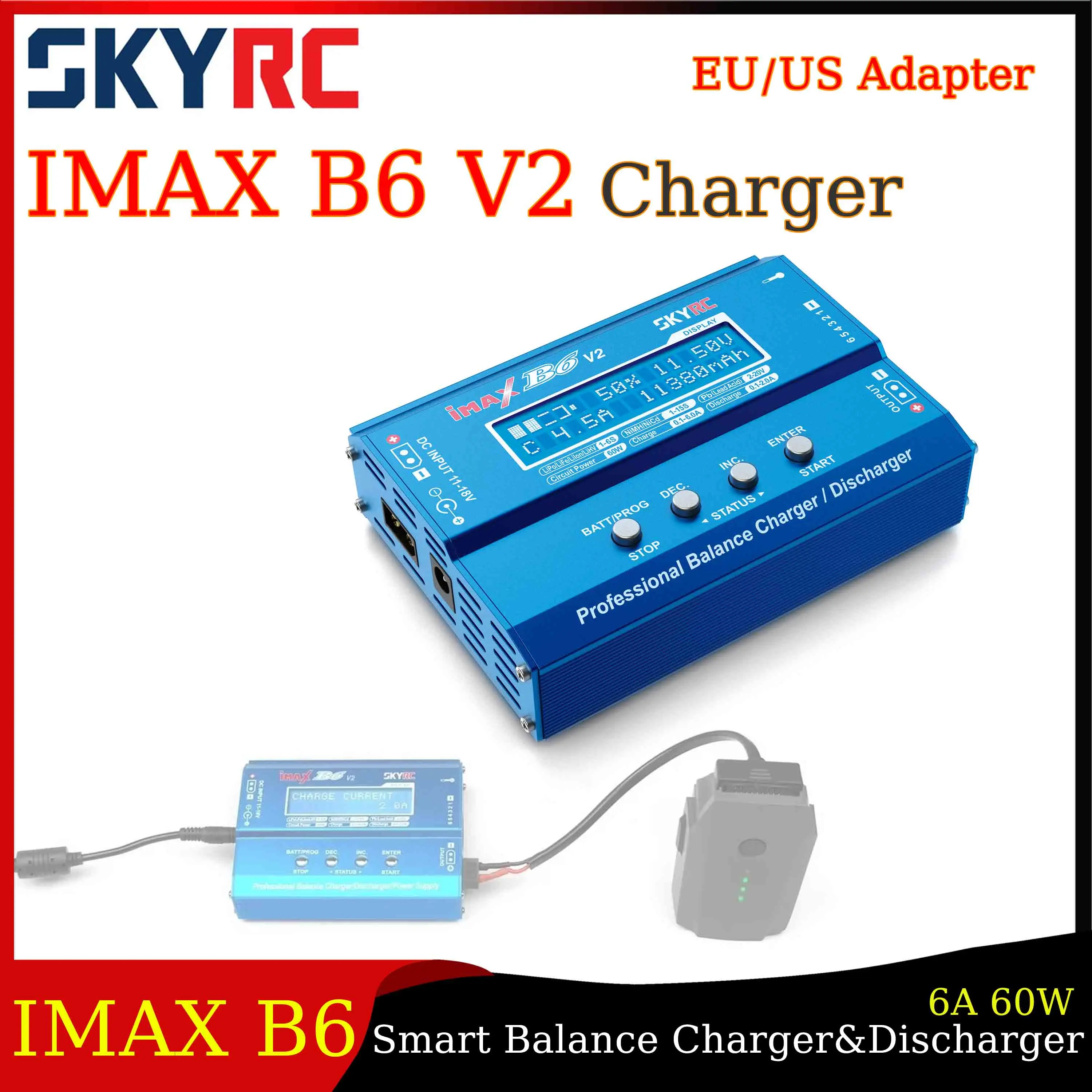 Зарядное устройство SKYRC IMAX B6 V2, интеллектуальное балансировочное зарядное-разрядное устройство 6A 60W для LiPo/LiHV аккумуляторов, адаптер для DJI Mavic/Inspire