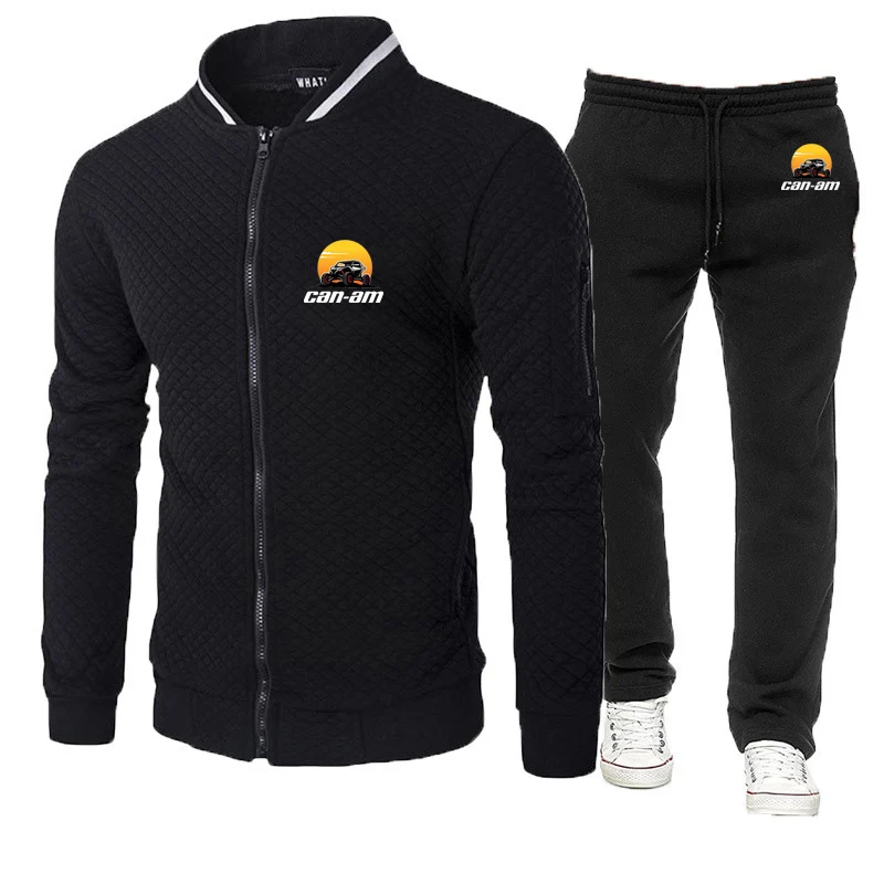 2025 Spring And Autumn Men's Can Am Motorcycle BRP Logo Print Solid Color Zipper Hoodies+Leisure Sweatpants Slim Breathable Sets