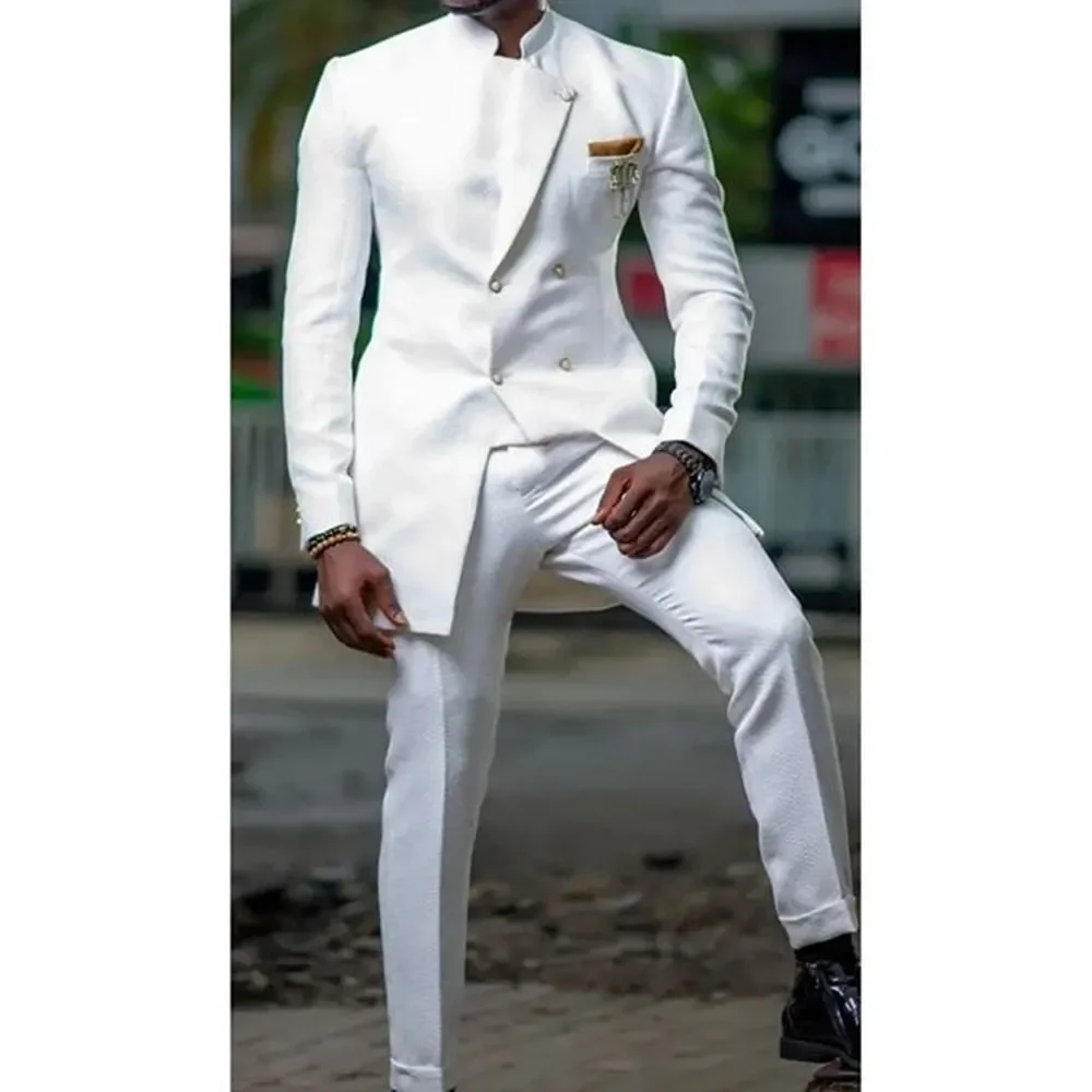 

African Men's Wedding Suits Fashion Formal White Blazer Sets for Bridegroom Two Pieces (Jacket+Pants) Conjuntos De Chaqueta