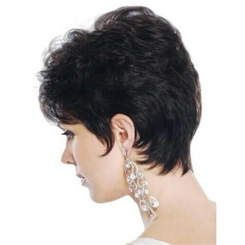 Fashion women\'s short curly brown micro volume whole synthetic fiber high temperature silk wig mechanism full head cover