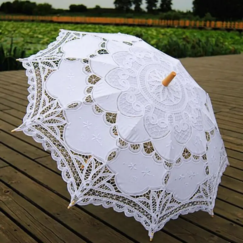 Handmade Lace Umbrellas Bridal Battenburg Lace White Princess Umbrellas for Wedding Bride Umbrella Ivory Wedding Sun Umbrella