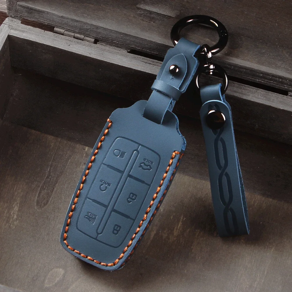 حافظة مفاتيح السيارة الجلدية غطاء لشركة هيونداي جينيسيس G80 GV70 GV80 GV90 2019 2020 2021 2022 مفتاح حامي شل حقيبة #4