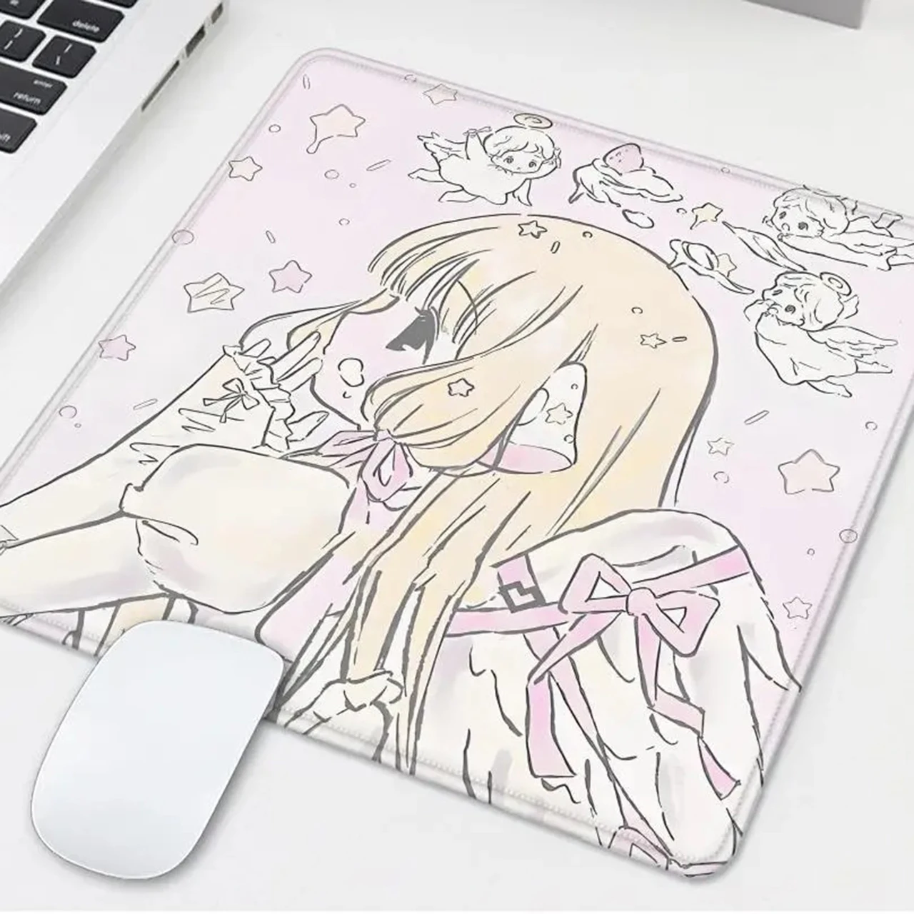 Sleepy Angel Pink Mouse Pad Anime Girl Gaming Keyboard Pads Gaming Accessories Thickened HD Desk mat Lock Edge Rubber Mousepad