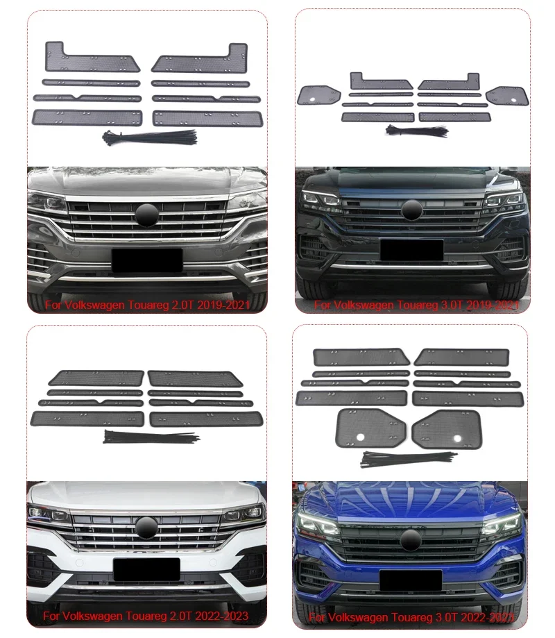 Car Insect Screening Mesh Front Grille Insert Net Styling Stainless Steel For Volkswagen Touareg CR 2019-2023Protect Accessories