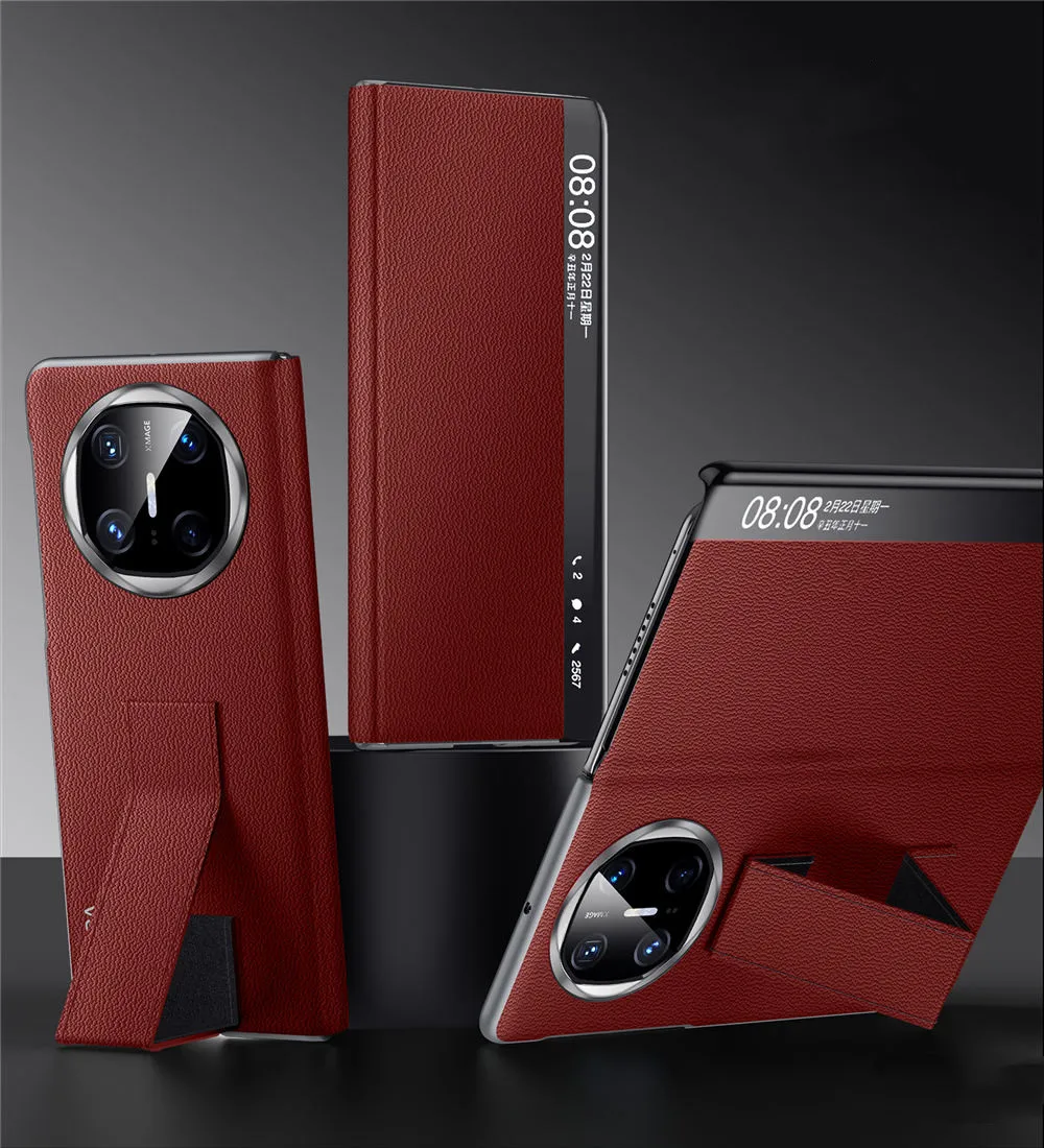 Huawei Mate x6-高級天然牛革フラップケース,ビジネスバンド