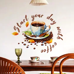 Creative Coffee Cup Wall Stickers Living Room Restaurant Decoration Mural Cafe For Kitchen Home Decor Self-adhesive Wallpaper