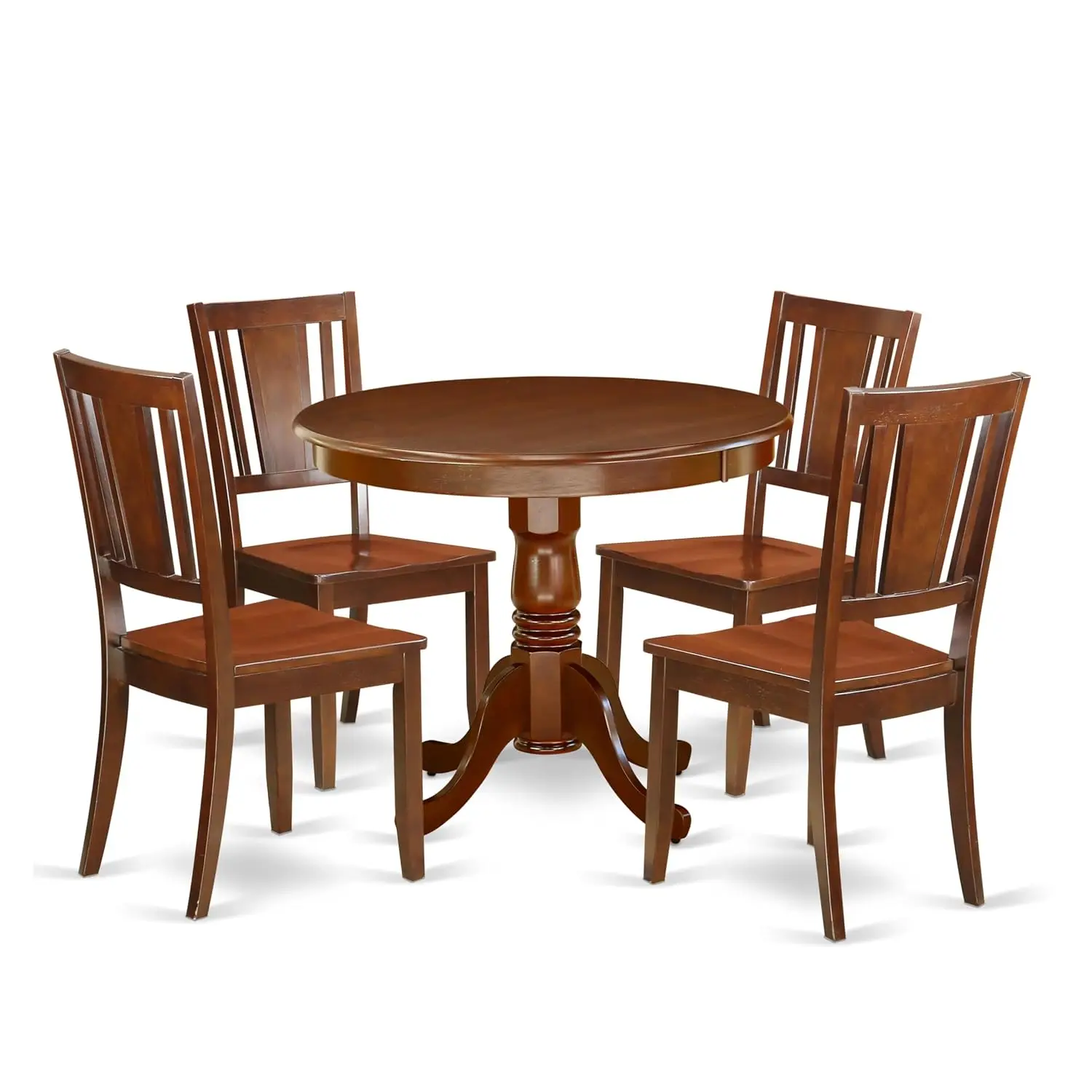 Round Dining Table Set 4 Chairs Pedestal Base Kitchen & Dining Room Furniture 36x36 Inch Mahogany, Customized