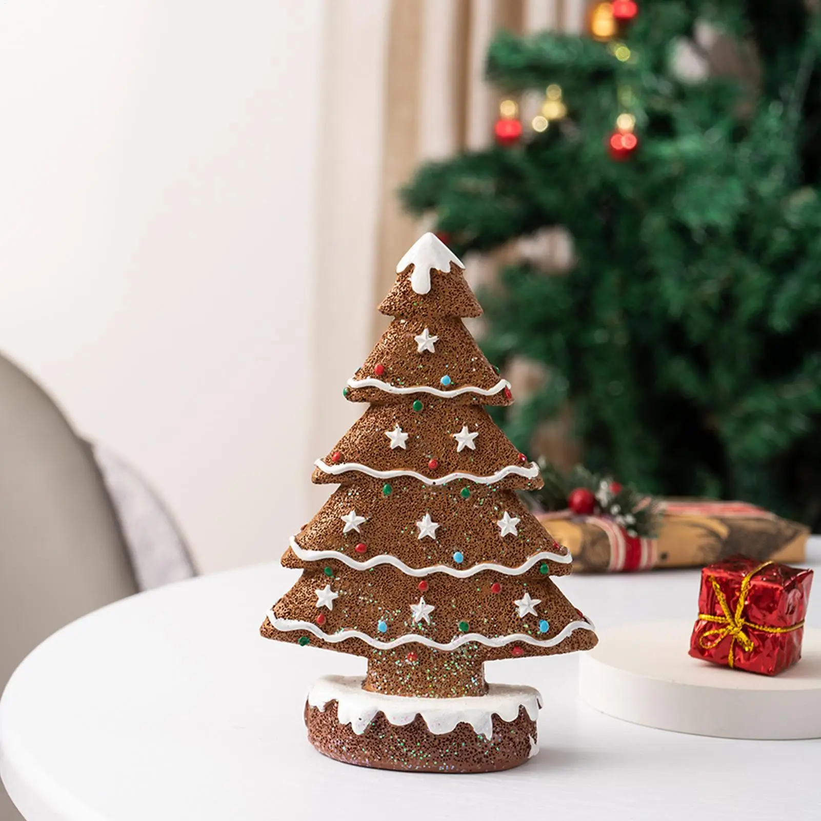 Table Christmas Tree Resin Gingerbread Statue Table Top Christmas Tree Small Figurines For Holiday Indoor Desk Shelf Mantel Home