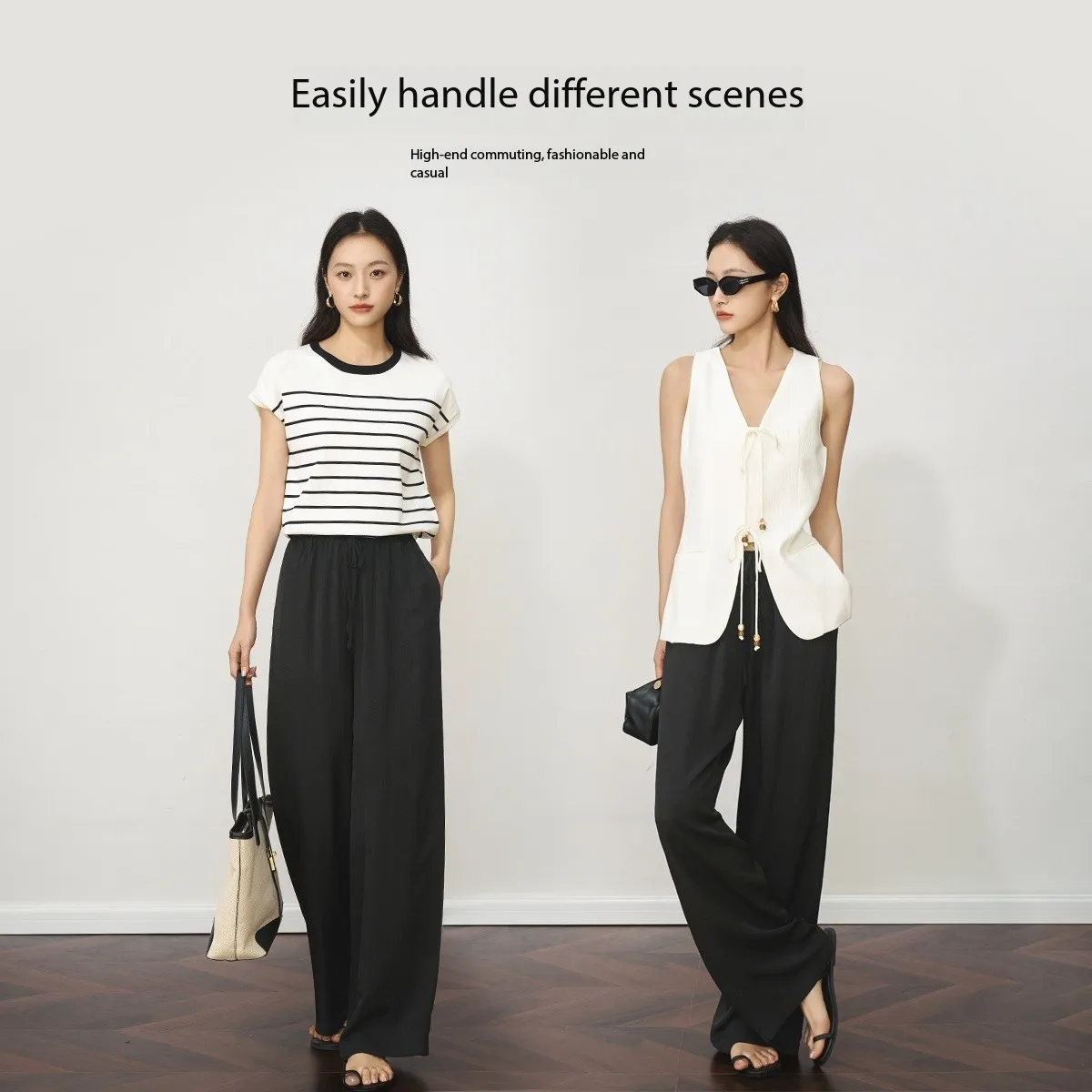 OLrain Black Casual Pants Women's Autumn Drawstring Straight 2025 New Thin Pants Female Clothing O57XK99181