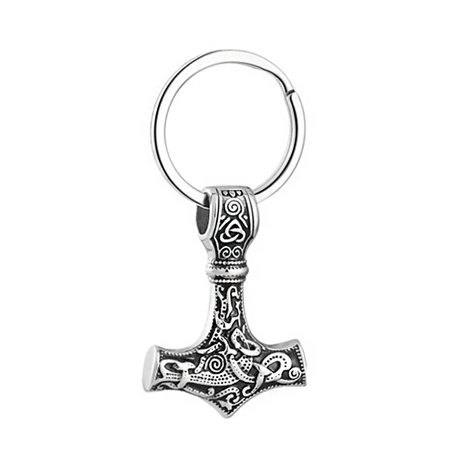 Viking Thor Hammer Cremation Keychain for Ashes - Stainless Steel Urn Pendant Mjolnir Keepsake Jewelry for Men