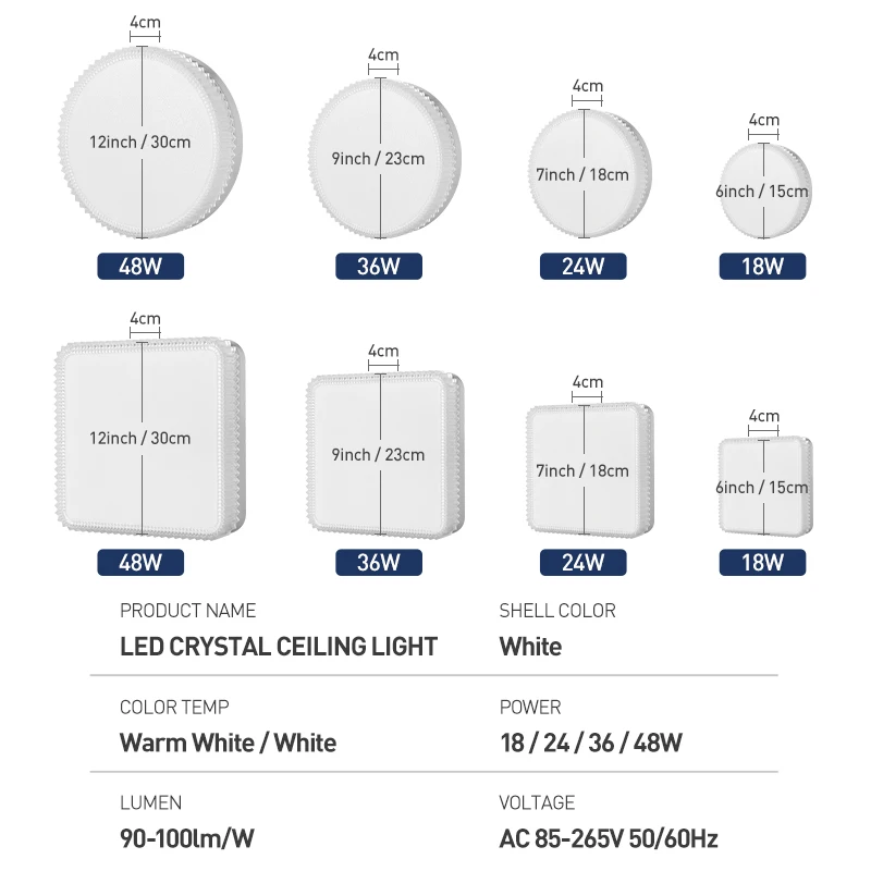 Crystal LED Modern Ceiling Lamps 12inch Gear Square Round Fixtures 18 24 36 48W Living Room Bedroom Indoor Decoration Lighting