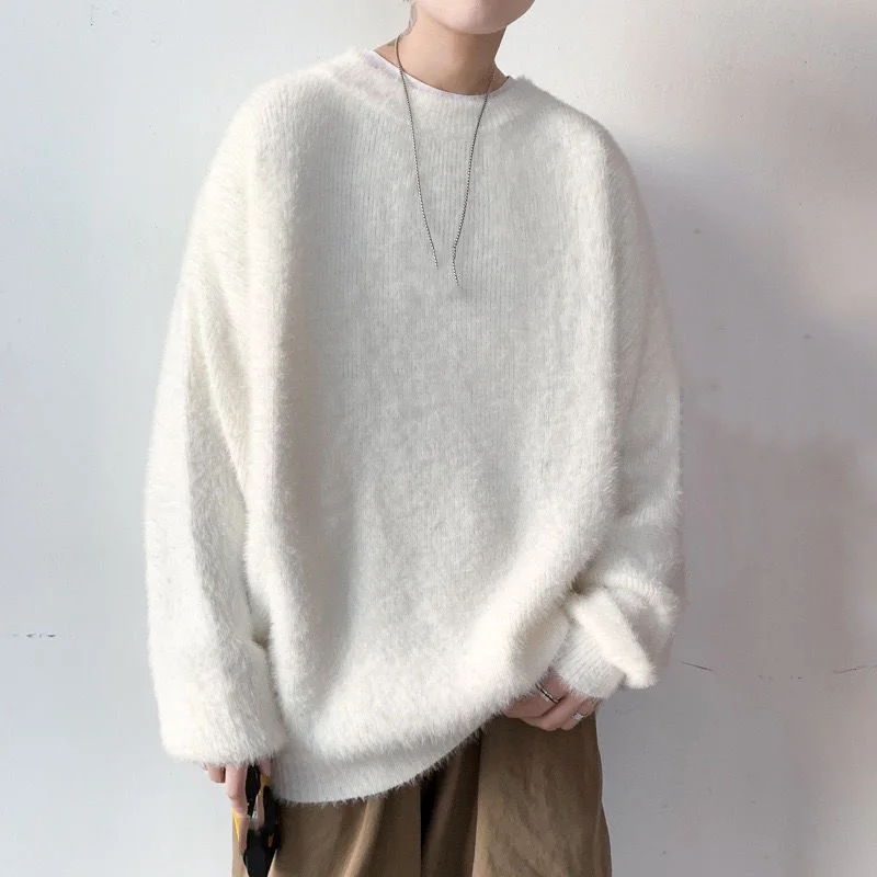 

2023 Winter Men Loose O-Neck Sweater Korean Fashion Handsome Casual Knit Sweater Male Thicken Simplicity Pullover Sweater