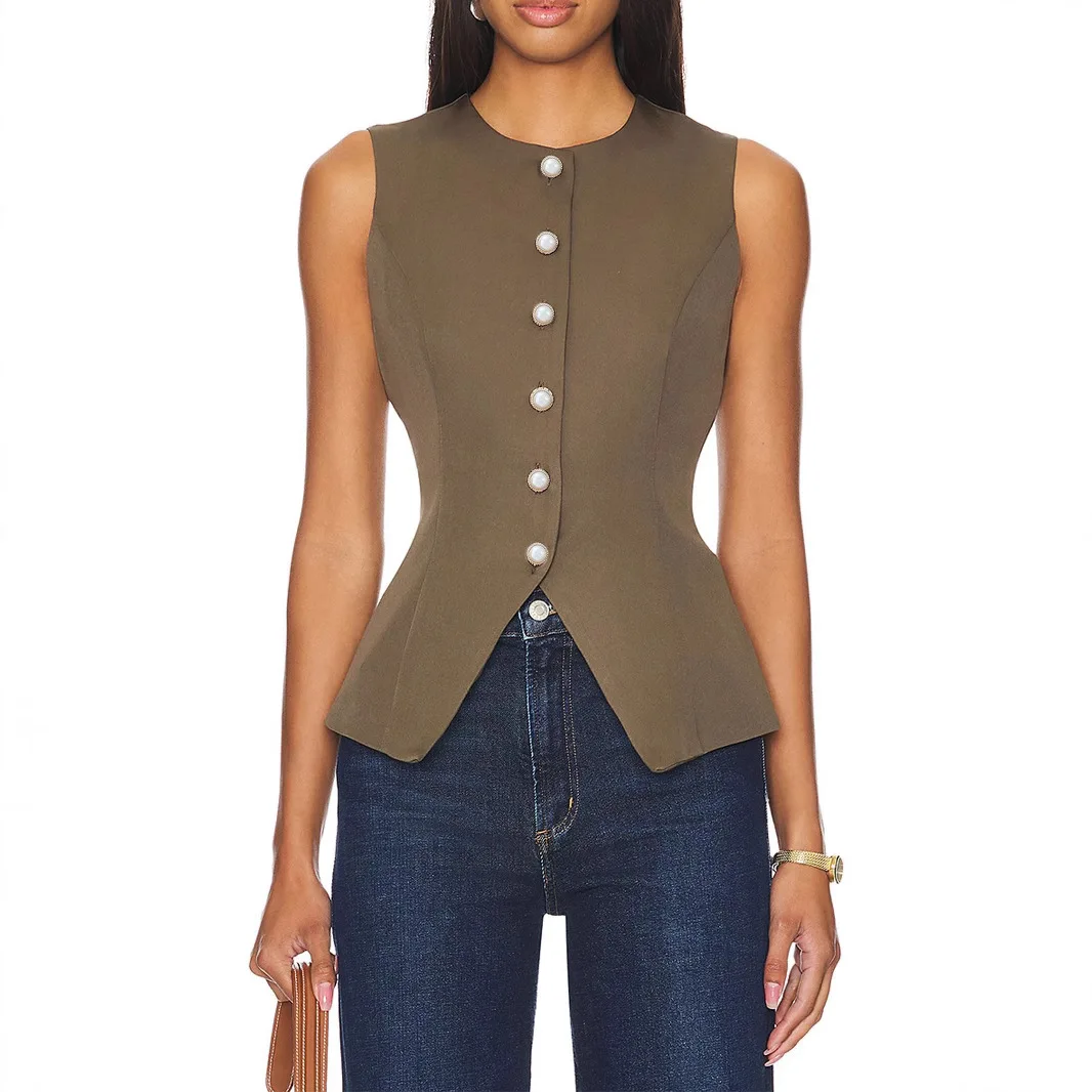 

Vests Waistcoats Thin Womens Vest V Neck Spring Suede Artistic Minimalist Modern Textured Waistcoat Delicate Simple Sleeveless