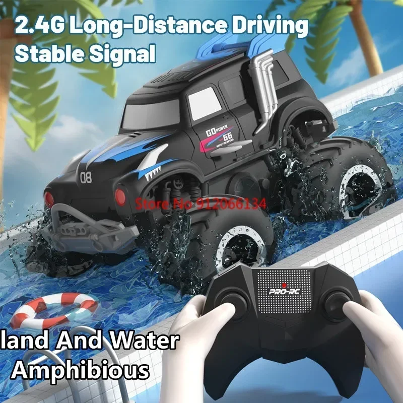 Dual Side Driving Water Land 2To1 Off-road RC Car Truck 2.4G 360° Rotation Amphibious Waterproof 4WD Remote Control Car Kids Toy