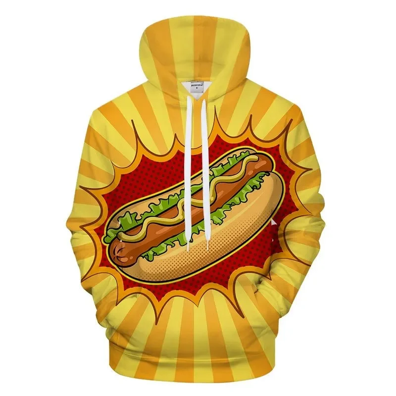 New 3d Hot Dog Printed Hoodie For Men And Women Funny Cartoon Pattern Sweatshirt Tops Harajuku Fashion Oversized Pullover Hooded