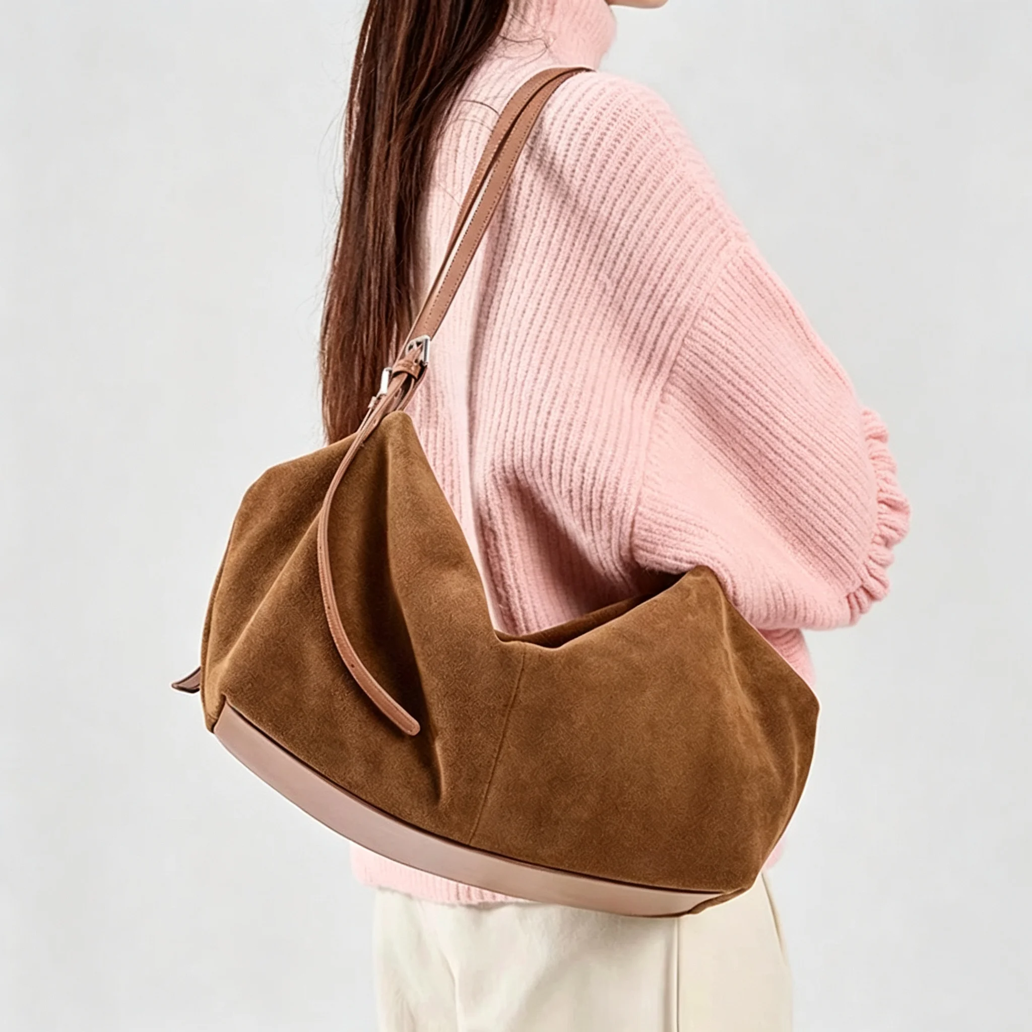 Women's Natural Nuede Genuine Leather Handbags Ladies large capacity Tote Bag Female Design Luxury Commuting Yoga Bag  hobo bag