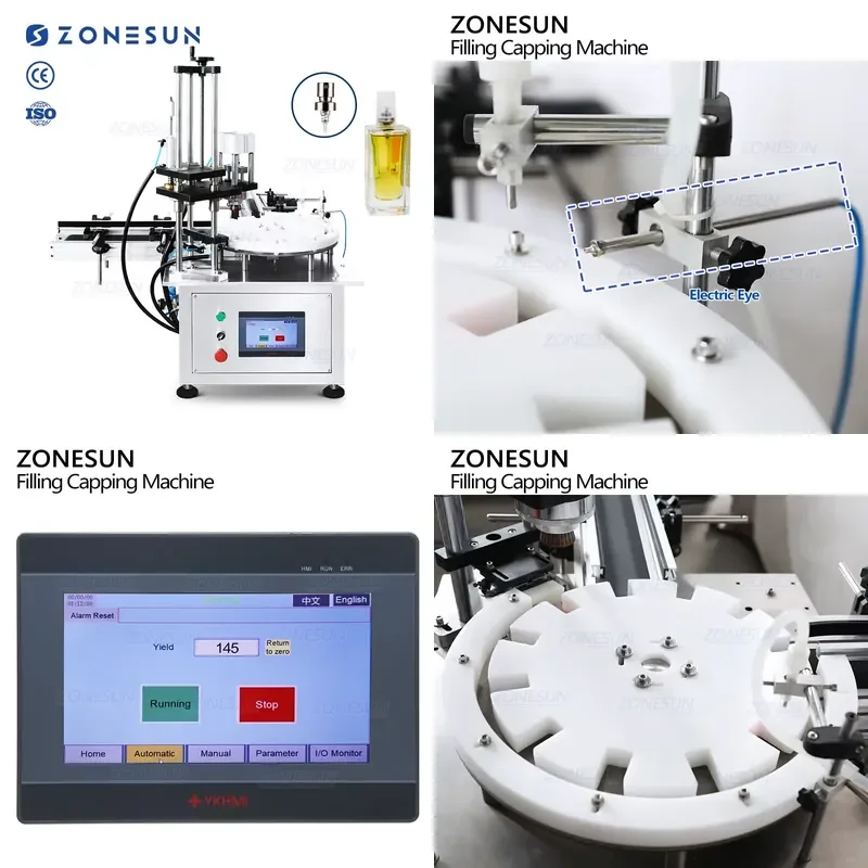 Hot 2026 ZS-AFC25 Automatic Single Head Monoblock Rotary Perfume Bottle Liquid Filling Capping Pressing