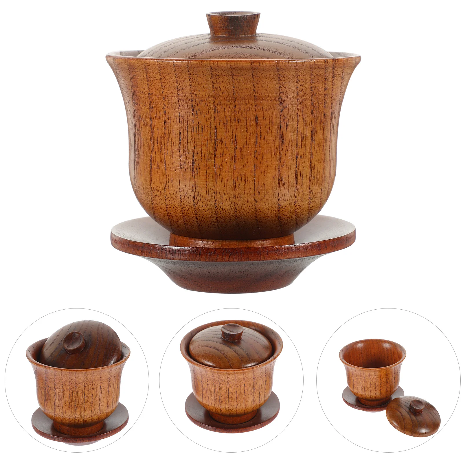 

1 set Wooden Teacup Set Chinese Style Kung Fu Bowl Lid Natural Home Office Use Vintage Tureen Teacup Classical Chinese Tea Cup