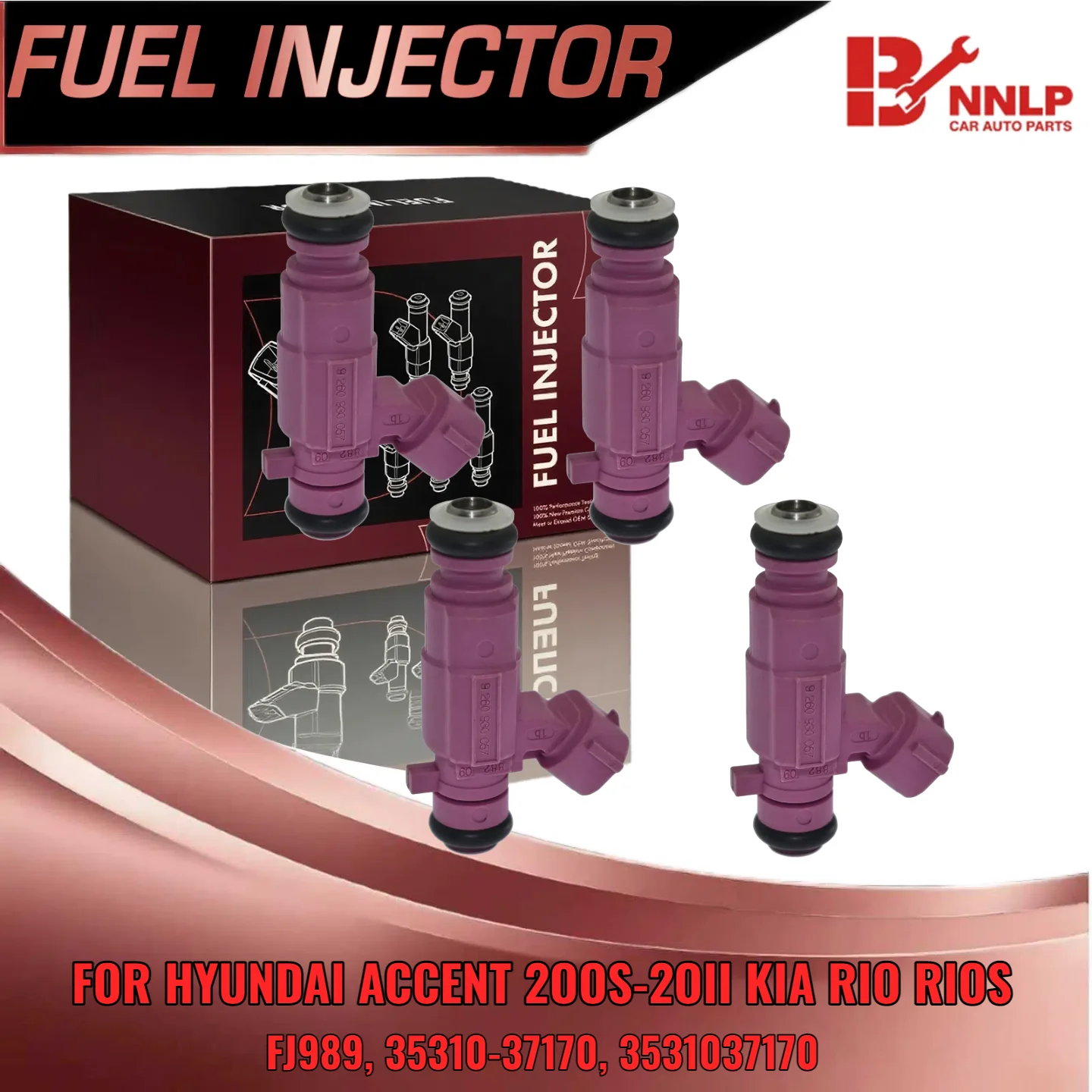 

for Hyundai Accent for Kia Rio 1 6L DOHC 4pcs Fuel Injector Set FJ989 3531037170 2006 2011