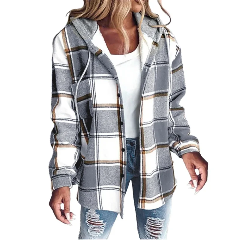 

НОВИНКА-женские клетчатые рубашки, куртка на пуговицах с длинными рукавами, толстовка с капюшоном на флисовой подкладке, повседневная модная блузка, топ