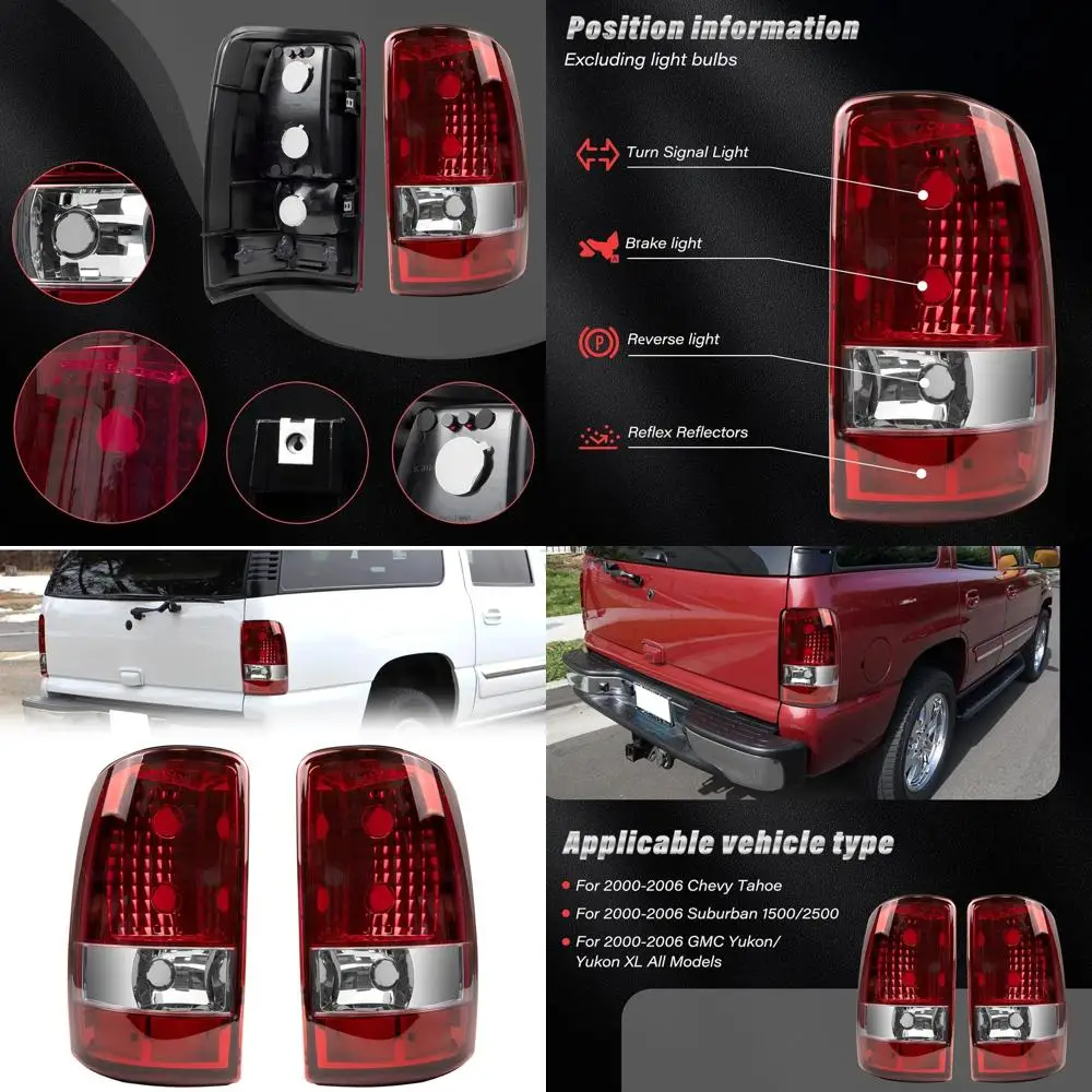 

Chevy Tahoe GMC Yukon XL Suburban 2000-2006 Tail Light Replacement, Red Housing, No Bulbs & Harness Included