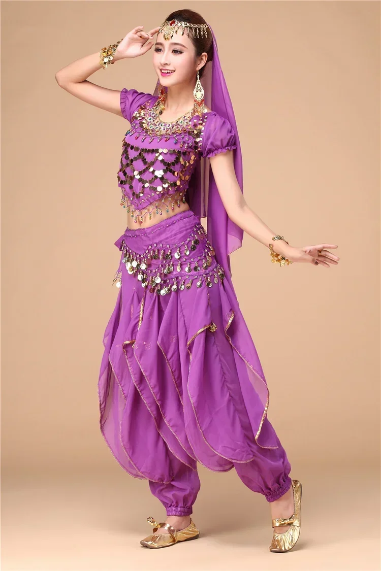 4 pezzi set di costumi di danza del ventre egitto Costume di danza del ventre Sari abbigliamento indiano donna Bollywood pantalone di danza del ventre indiano