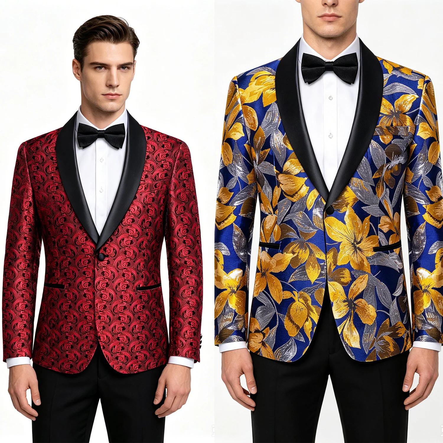 

Men's Red Paisley Jacquard Tuxedo Jacket (without bowtie), Black Shawl Lapel Slim Fit Blazer for Wedding Prom Party