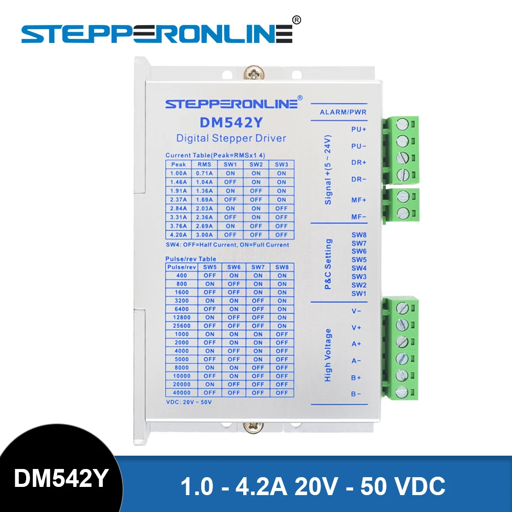 STEPPERONLINE DM542Y Digital Stepper Motor Driver 2-phase Stepper Motor Controller 1.0-4.2A 20V-50 VDC for Nema 17/23/24 Stepper