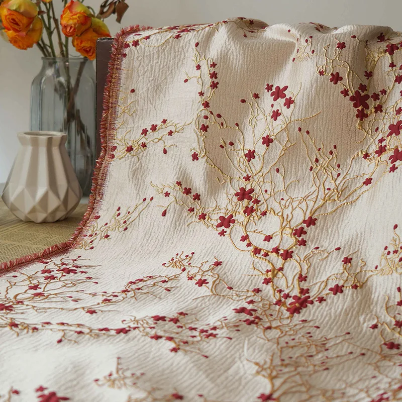 Jacquard Dress Gold Thread Embroidery and Raised Red Floral Motif Timeless Office Wear Stylish Comfortable Fabric