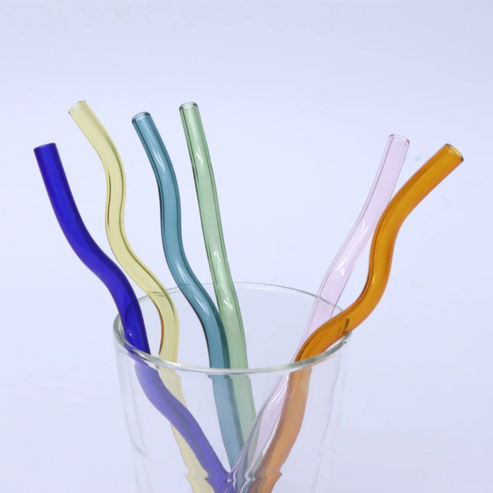 8*200mm Wavy High Borosilicate Transparent Color High Borosilicate Glass Straw Drink Coffee Milk Tea Juice Straw Cup Accessories