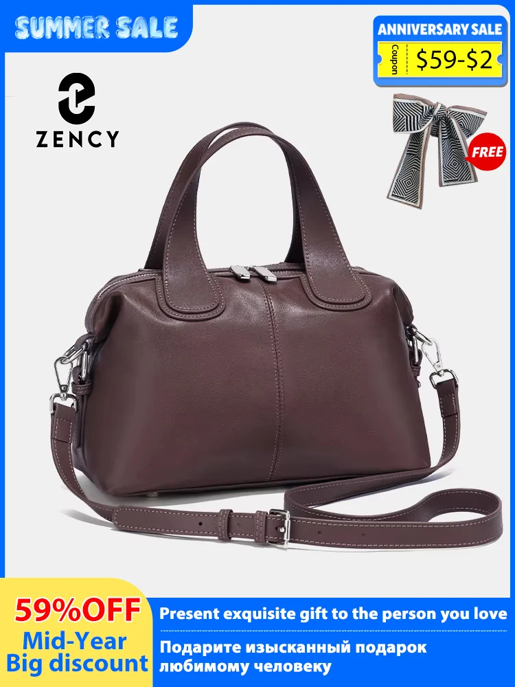 Zency Echtleder-Tasche mit Tragegriff für Damen, stilvolle Boston-Tasche, Schulterhandtasche, Bolsa Crossbody, große Kapazität, Satchel-Taschen