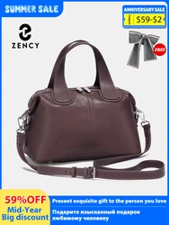 Zency Genuine Leather Top-handle Bag For Women Stylish Boston Bag Shoulder Handbag Bolsa Crossbody Large Capacity Satchel Bags