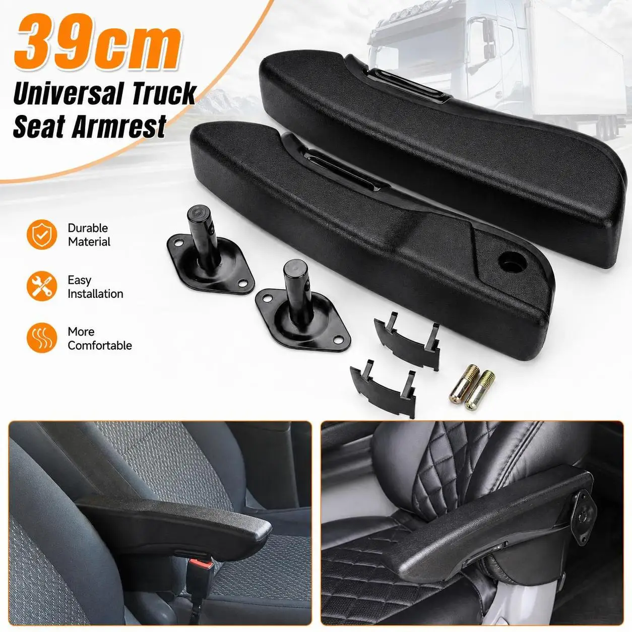 39cm Universelle LKW-Sitzarmlehnen Paar-Set 120 Grad Verstellbar Links Rechts Auto Leder Handhalter Armlehne für Wohnmobil, Van, Boot, Auto-Zubehör