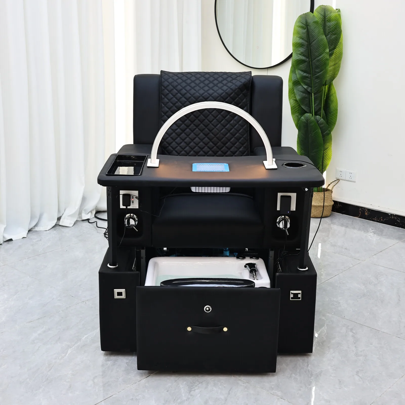Multi functional foot bath sofa, foot massage shop, foot repair lounge chair, portable luxury nail table with vacuum cleaner, lu