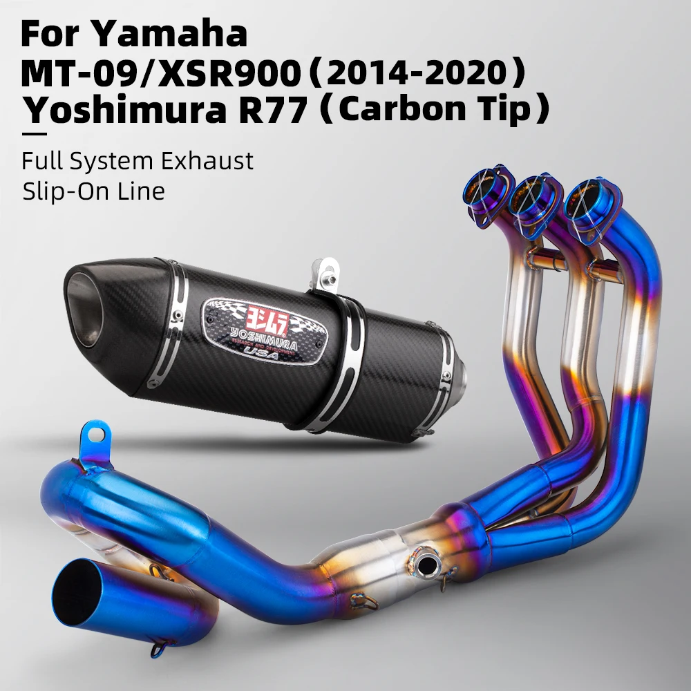 Yoshimura-Tuyau de liaison de tube avant en carbone pour moto, système d'accès complet pour YAMAHA MT09 FZ09 XSR900, Slip-On, R77, 51mm