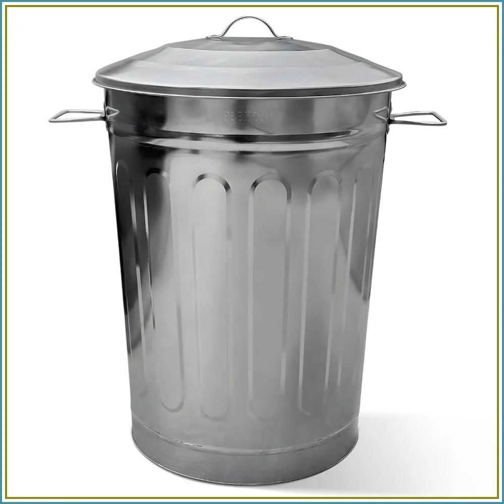 13 Gallon Galvanized Steel Outdoor Trash Can with Lid Outdoor Patio Farmhouse