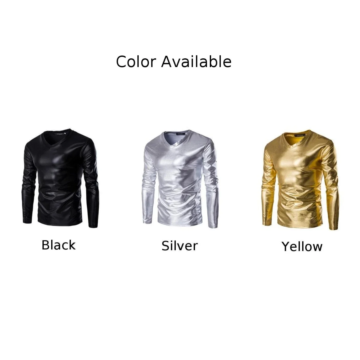 Tops Mens T-Shirt Nightclub L-4XL Long Sleeve Muscle Tee Wet Look All Season Blouse PU Leather + Polyester Practical