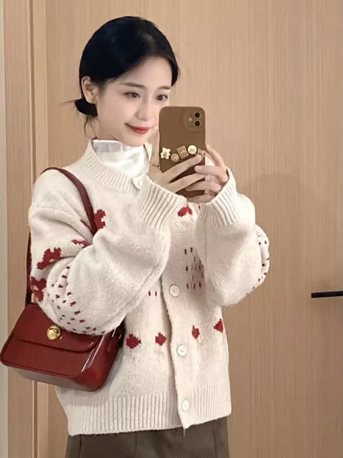 

Корейский мягкий вязаный свитер-пальто с ретро-вышивкой, осенне-зимняя новинка, Aosphere Sensation, с длинными рукавами, круглым вырезом...