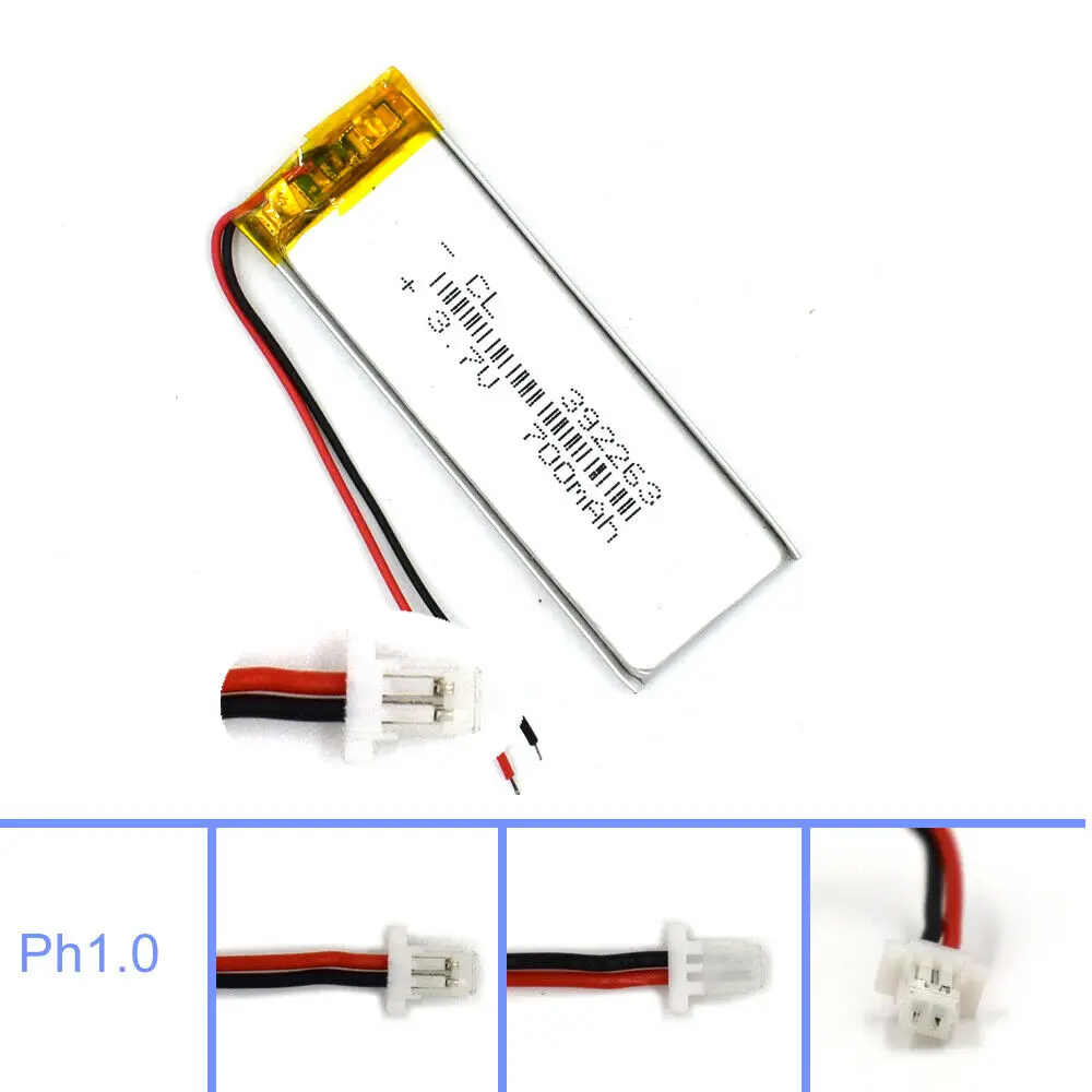 

Литий-полимерный аккумулятор 392263, перезаряжаемый литий-ионный аккумулятор 700 мАч с 2-контактным разъемом JST для лампы, светодиодной камеры, GPS-динамика, камеры