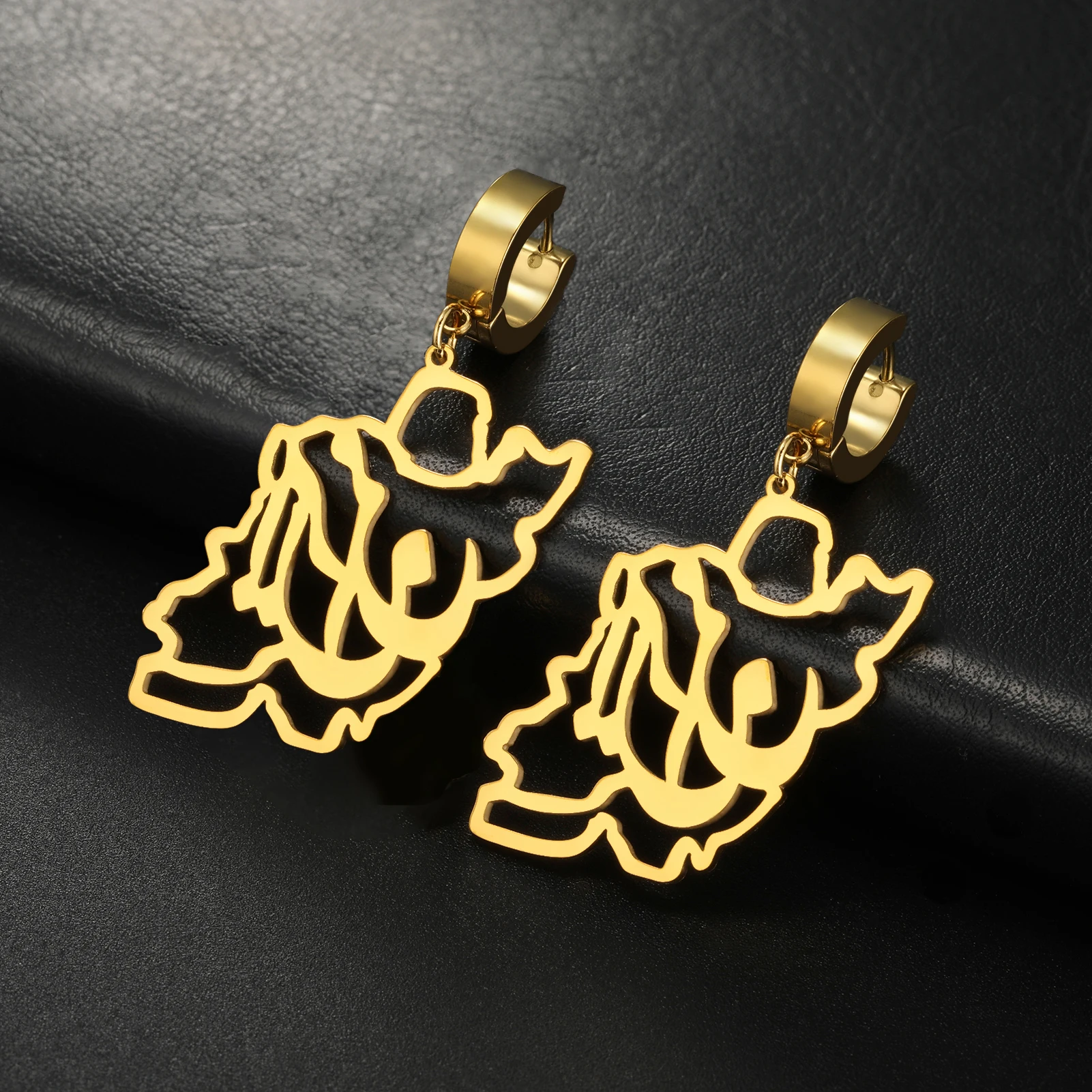 Stainless Steel Iran Map Pendant Women's Earrings Gold Color Iranian Jewelry Drop Earrings Persian Calligraphy Gifts Wholesale