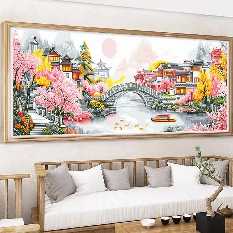 

11CT 9CT Jiangnan красивый город вышивка DIY наборы с принтом вышивка крестиком хлопковые наборы для рукоделия ремесла с иглами