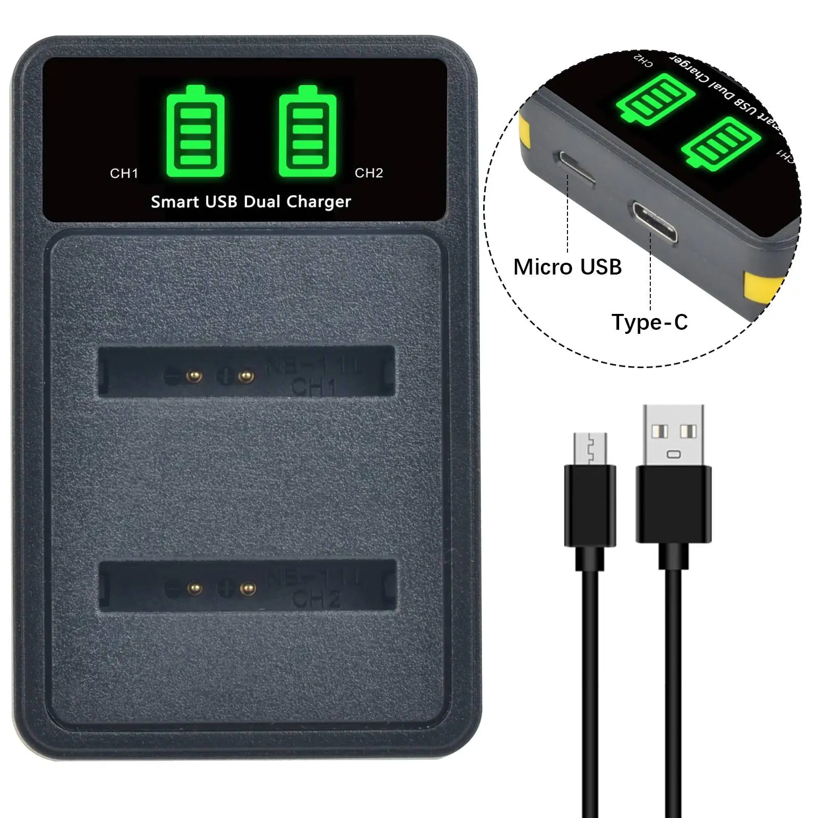 بطارية NB-11L NB-11LH + شاحن مزدوج LED لكاميرات Canon PowerShot A2300 IS,A2400 IS,A2500,A2600,A3400 IS,A3500 IS,IXUS 190 185 180