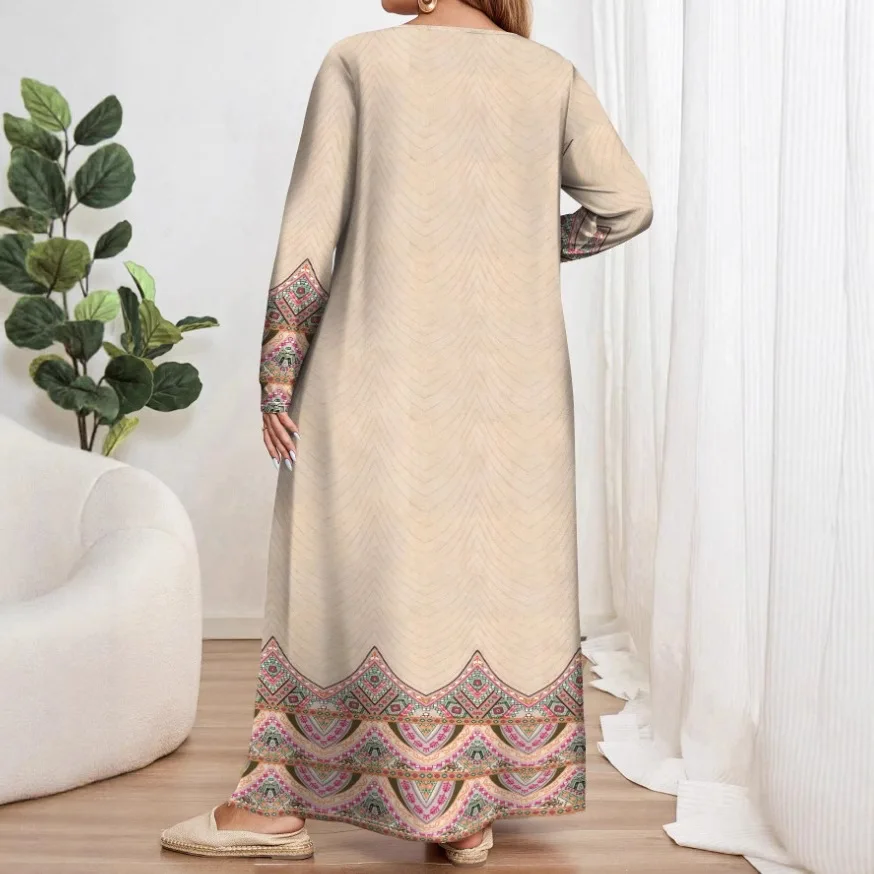 Women Eid Muslim Abaya O Neck Ankle Length Abayas Long Robe Vestidos Dress Dubai Kaftan Arab Loose Gorgeous Party Style