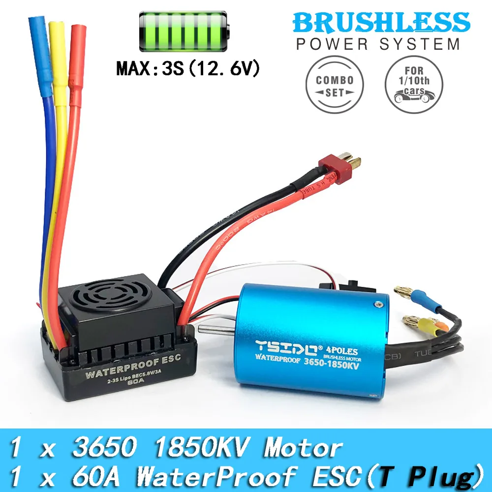 YSIDO 3650 Combo 5400KV 3600KV Borstelloze Motor 60A/80A/120A ESC voor 1/10 Traxxas HSP Tamiya Arrma RedCat RC Monster Truck auto