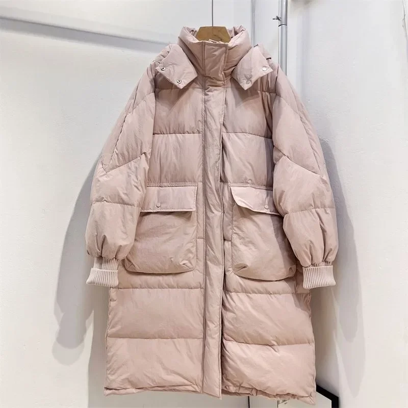 2023 New Women Down Jacket Winter Coat Female Mid Length Version Parkas Loose Warm Outwear Hooded Versatile Fashion Overcoat