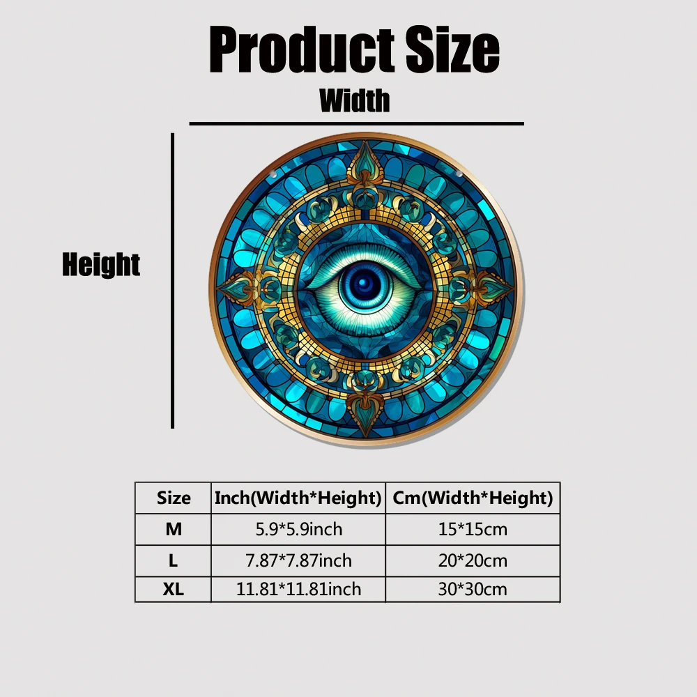 1 pc blue unique Eye with gold pattern Wall Art Vibrant Stain Glass Round Acrylic Plaque for Home Garden and Office Decor