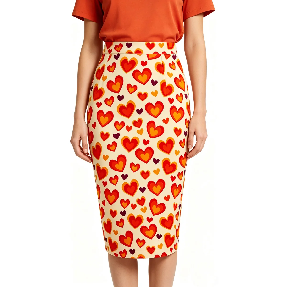 SISHION 2026 Vintage Fashion Hearts Printed Summer Skirts for Women SS0028 Midi Slip Hip High Waist Sexy Bodycon Pencil Skirt