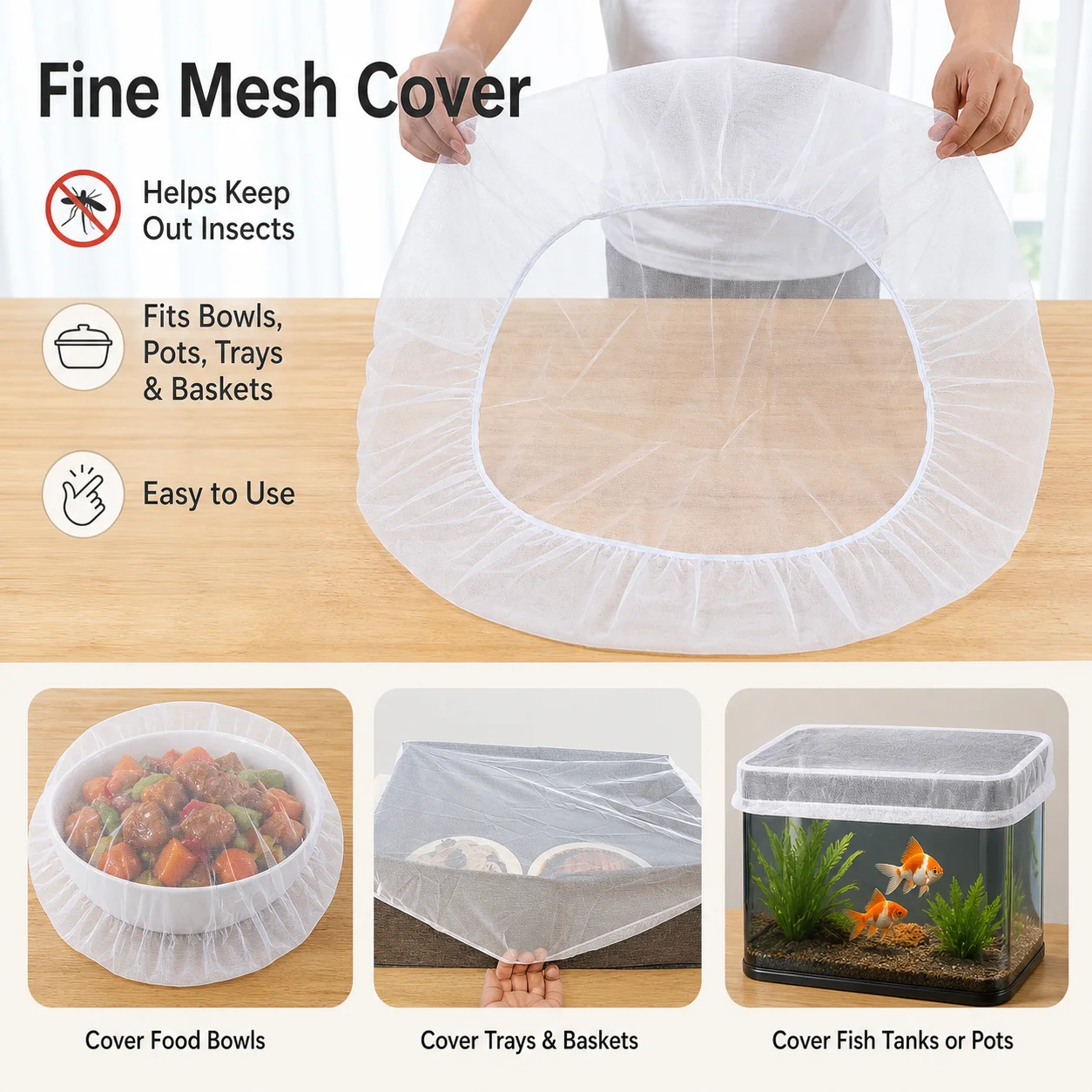 Generic Food Protective Mesh Cover Fine Gauze Fly Mosquito Insect Proof Net For Kitchen Bucket Jar Basin Food Storage